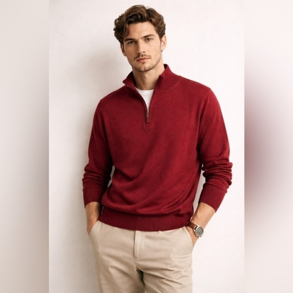Tommy Bahama Silk Cotton Quarter Zip Sweater XL | Burgundy Red Lightweight Knit